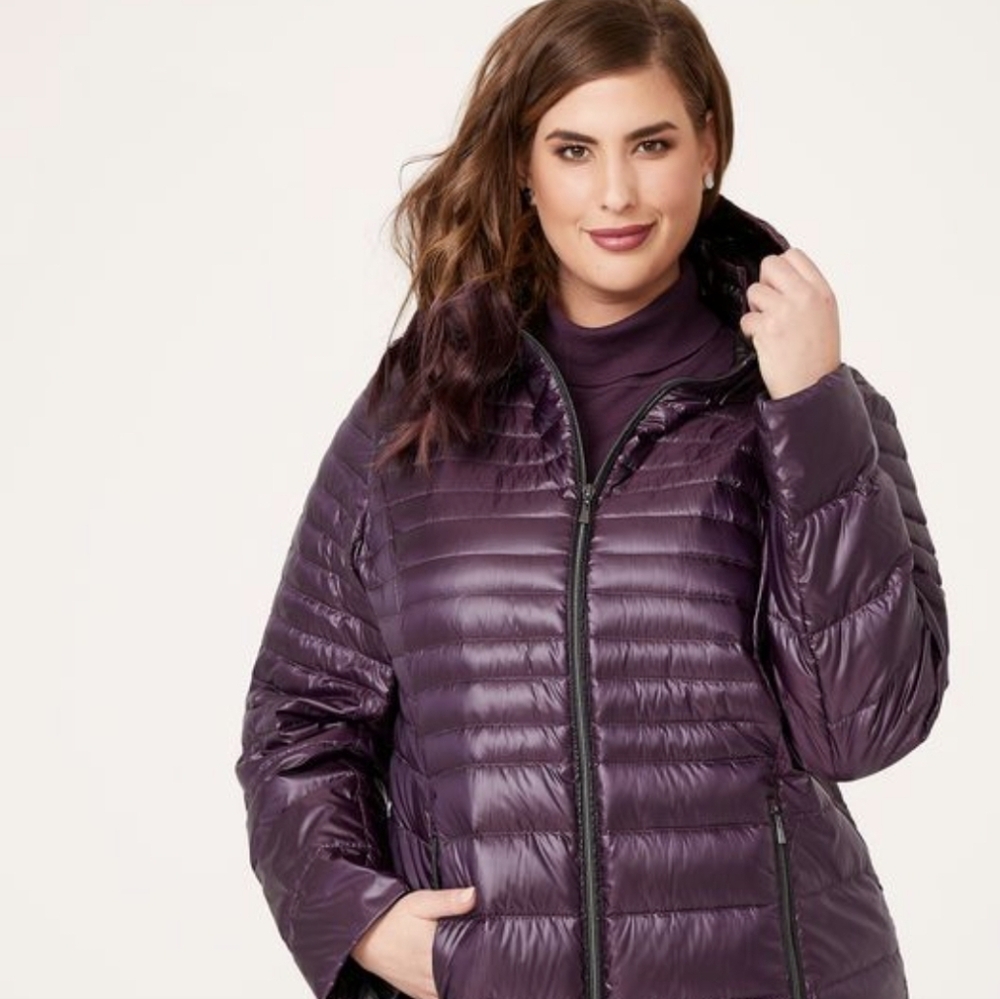 Nuage Sport lightweight, down-filled Purple & Black puffer jacket Plus Size 2x - Picture 2 of 12